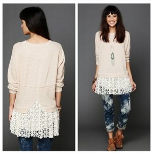 Free People Beach Sweatshirt Crocheted Lace